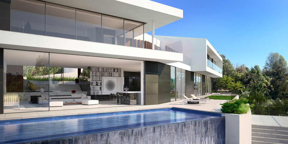 render 3d exterior piscina casa lujo Bel Air