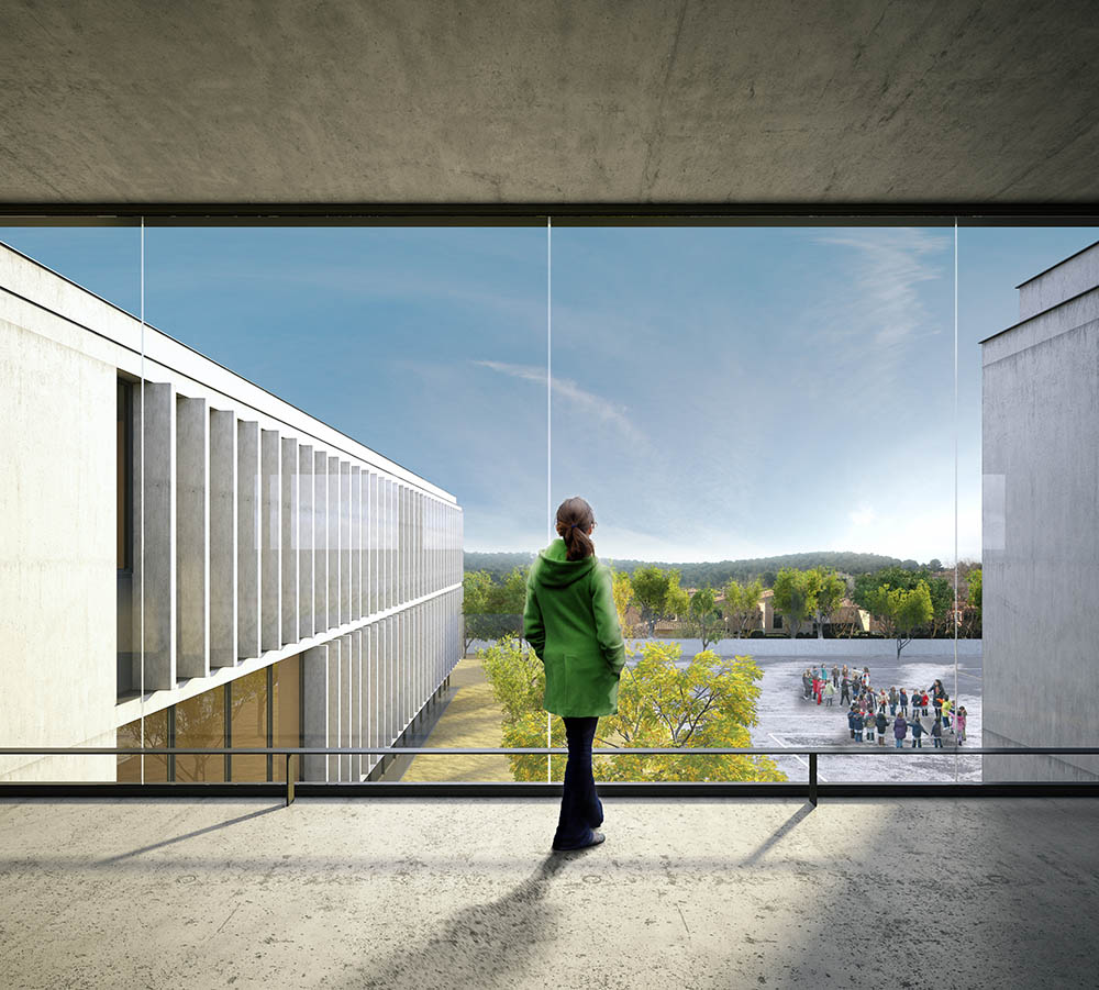 infografia 3d concurso arquitectura liceo frances desde el vestíbulo