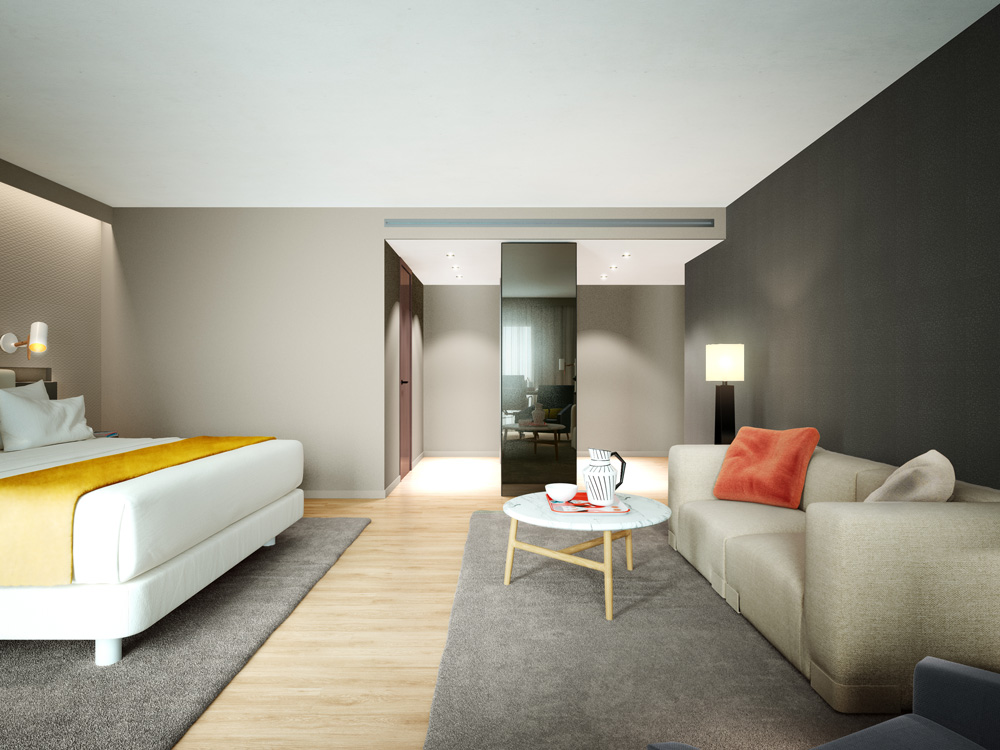 render 3D interiorismo hotel